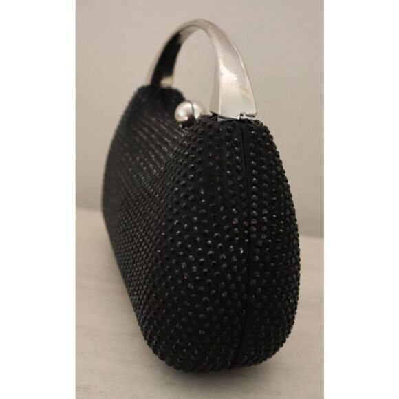 Nina Black Crystal Minaudiere w/Metal Handle & Detachable Drop-In Chain Strap - Picture 10 of 14